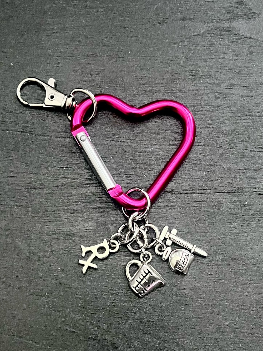 Pink Heart Carabiner Keychain with Medical Charms